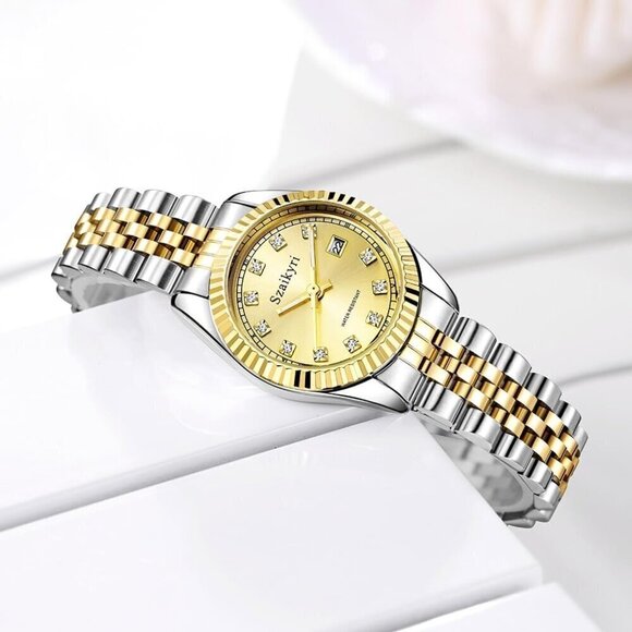 Women Silver Solid Stainless Steel Band Ladies Dress Watch Calendar Watch - Picture 5 of 9